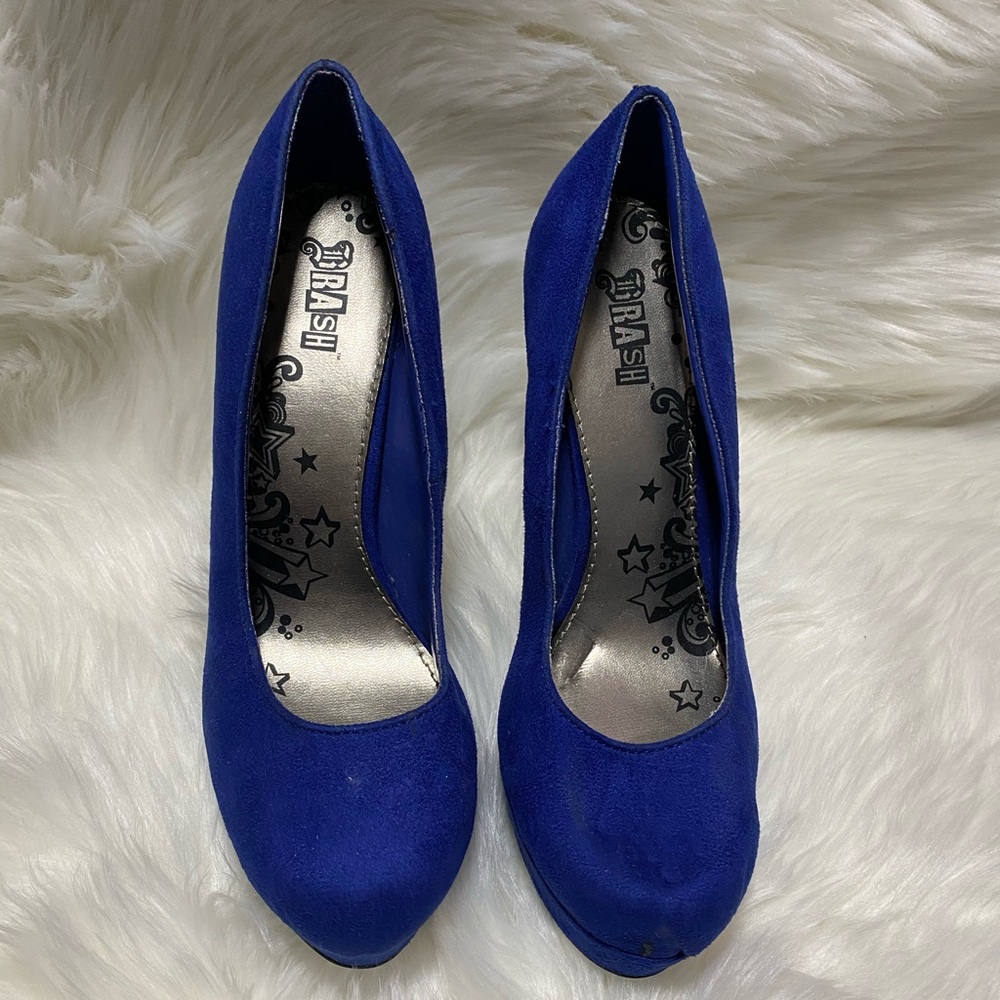 Trash & Luxury platform blue faux suede heels